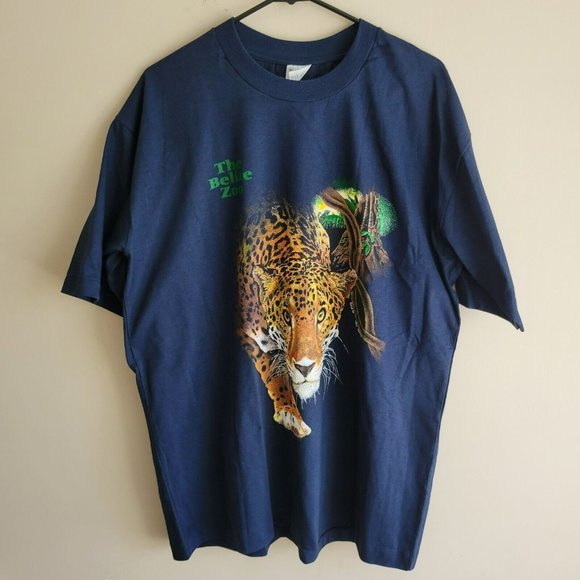 Vintage Advance Tees Single Stitch T-Shirt Size XL Blue Belize Zoo Cheetah Tiger - Picture 2 of 8